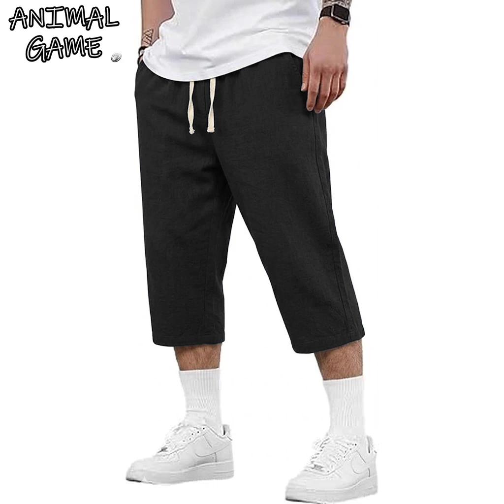 

Summer Linen Shorts Pants for Men Solid Color Men's Casual Pants Beach Breathable Baggy Pant Sport Lightweight Cotton Trousers