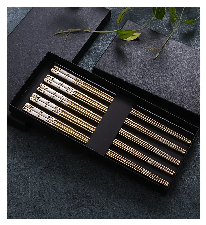 5 Paar Essstäbchen aus Edelstahl 304, wiederverwendbar, rutschfest, Spülmaschine für Lebensmittel, Sushi-Sticks, Küchengeschirr – Detail 14