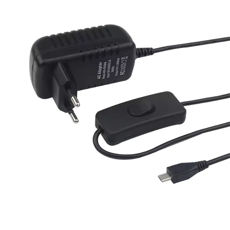 AC 100-240V DC 5V 3A Power Supply Switch Button Power Adapter Charger Micro USB Port 5 V Volt for Raspberry Pi 3 Model B+ Plus
