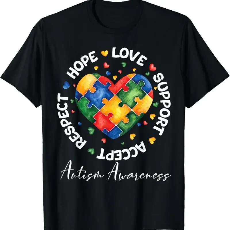 Autism Awareness Love Heart Puzzle Pieces T Shirt