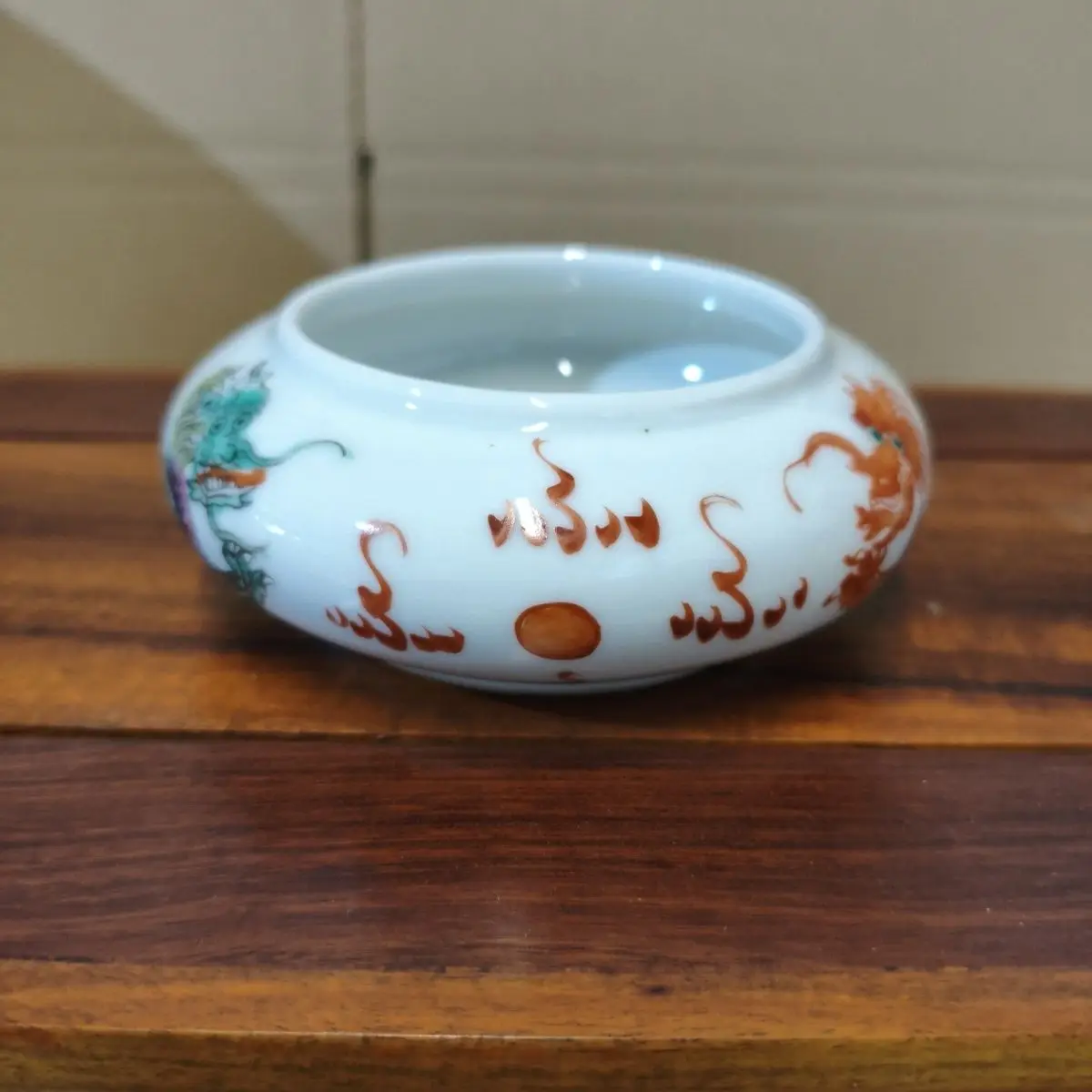 Old Collection Hand Painted Pastel Decorative Bottle Jar Box Double Dragons Chasing Sun Scholar Studio Brush Washer