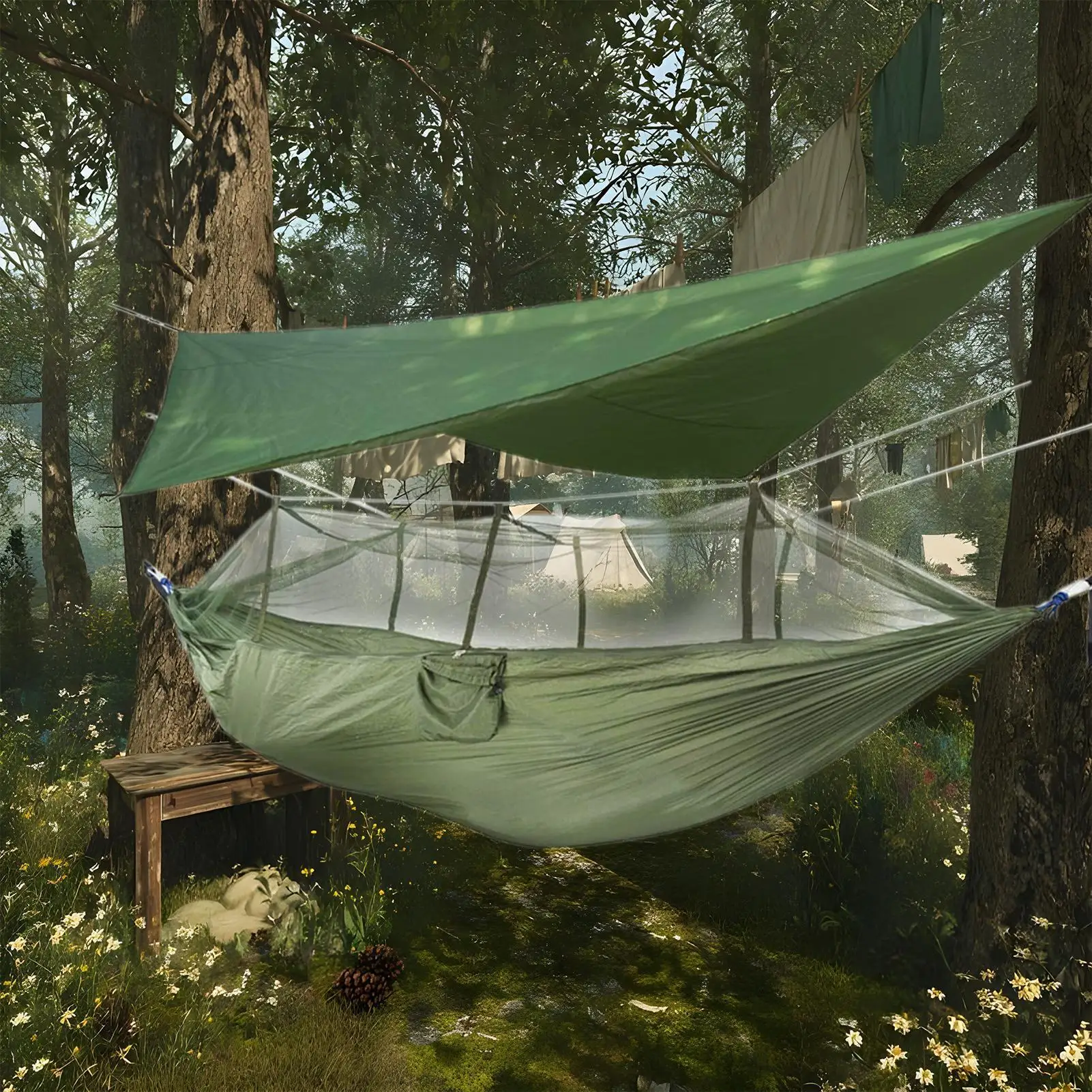 Camping Hammock Fly Net Waterproof Roof Fly Net Netting Waterproof Protective Mesh For Fishing Patio Backyard Garden Outdoor