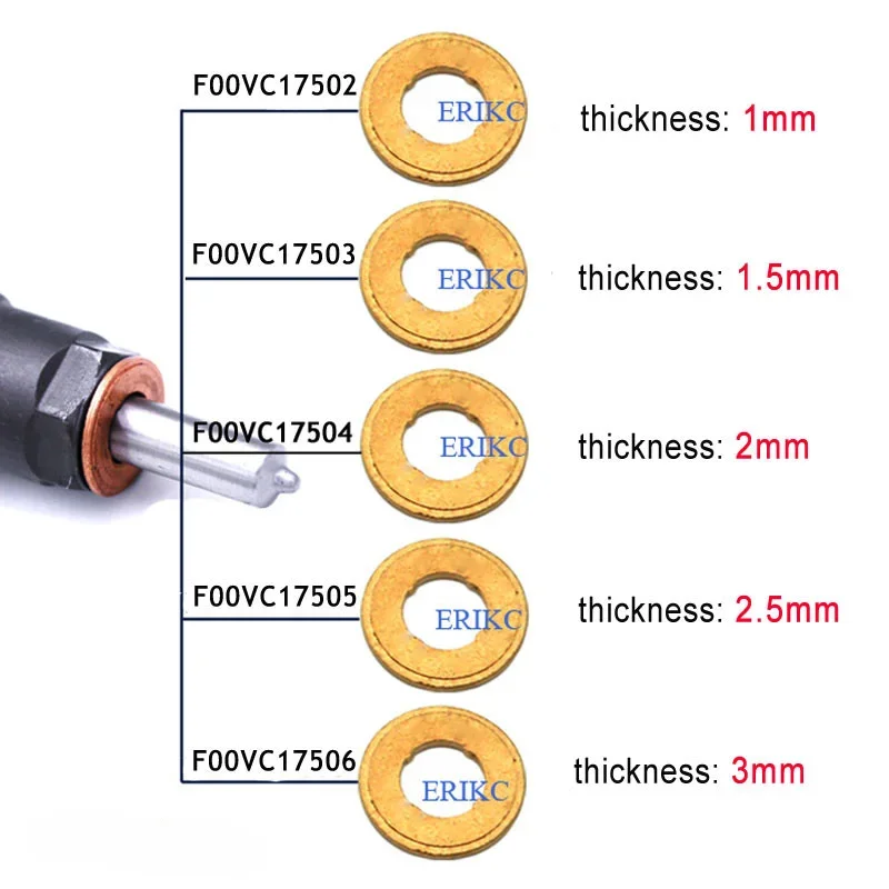 100PCS F00VC17506 F00VC17503 Common Rail Injector Copper Washers Shims F00VC17505 F00VC17504 Thickness 1mm  2mm 2.5mm 3.0mm