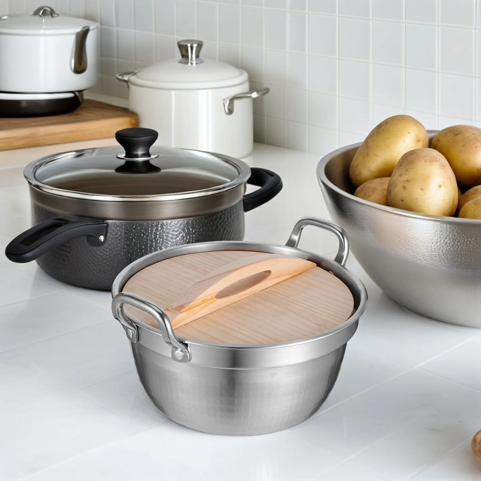 

1500ml Stainless Steel Double Handle Soup Pot for Gas Induction Cooking Pasta Sauces Stews 19cm Ergonomic Design