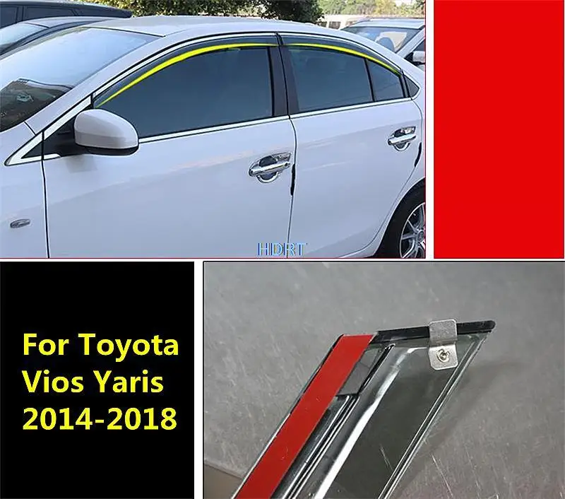 

Car Style Windows Visor For Toyota Vios FS Yaris X Ativ (Belta) 2014-2018 Deflector Guards Awnings Sun Rain Eyebrow Accessories