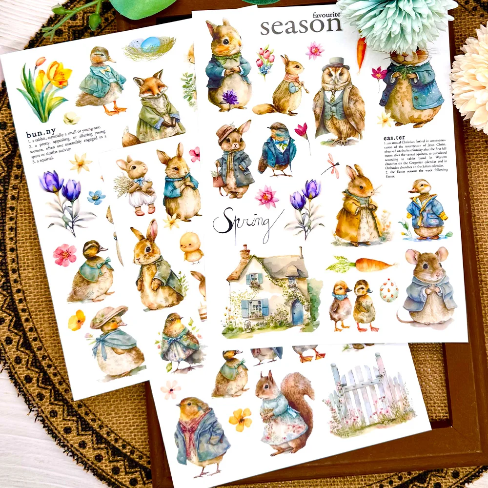 KSCRAFT 3 sheets A5 Bunny Rub On Sticker Scrapbooking Junk Journal Crafts Transfer Stickers DIY Photo Albums Decorative
