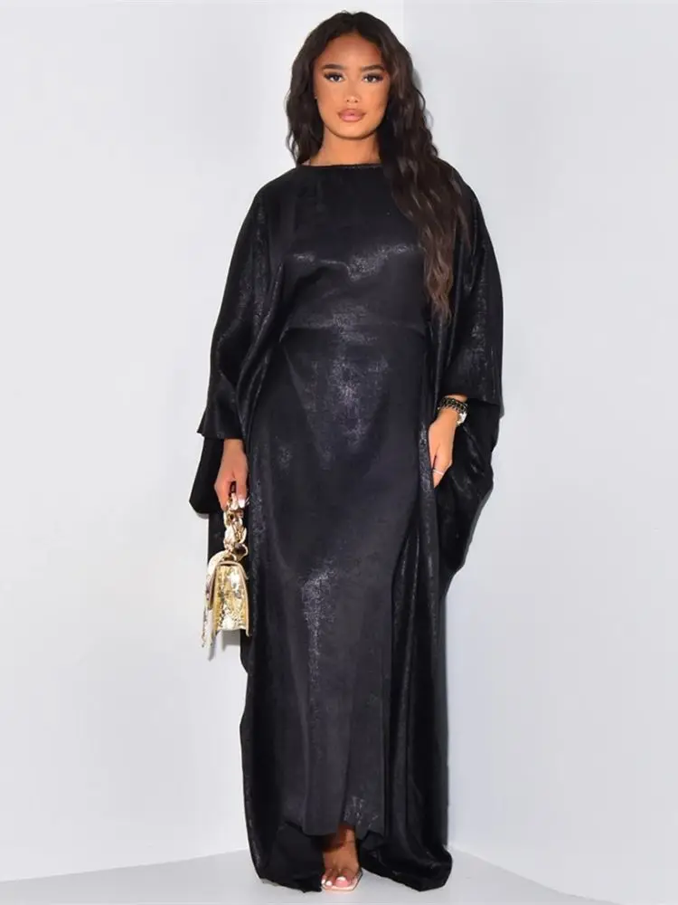 Eid Shiny Batwing Satin Abaya Dubai Luxury 2024 Muslim For Women Maxi Kaftan Dress Islam Robe Caftan Marocain Femme Musulmane