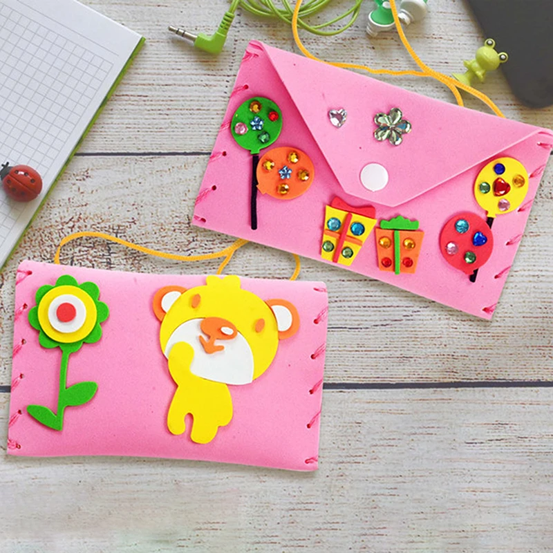 DIY kleine portemonnee voor kinderen, vilten portemonnee, EVA-lijm, creatief naaien, plakken, handwerk, voorschools speelgoed, handgemaakt materiaalpakket