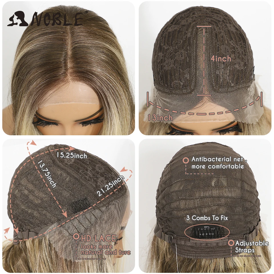 Noble Synthetic Lace Front Wigs For Women 26 Inch Long Wavy Ombre Blonde Wig Highlight Pre Plucked Pre-Cut Cosplay Lace Wigs