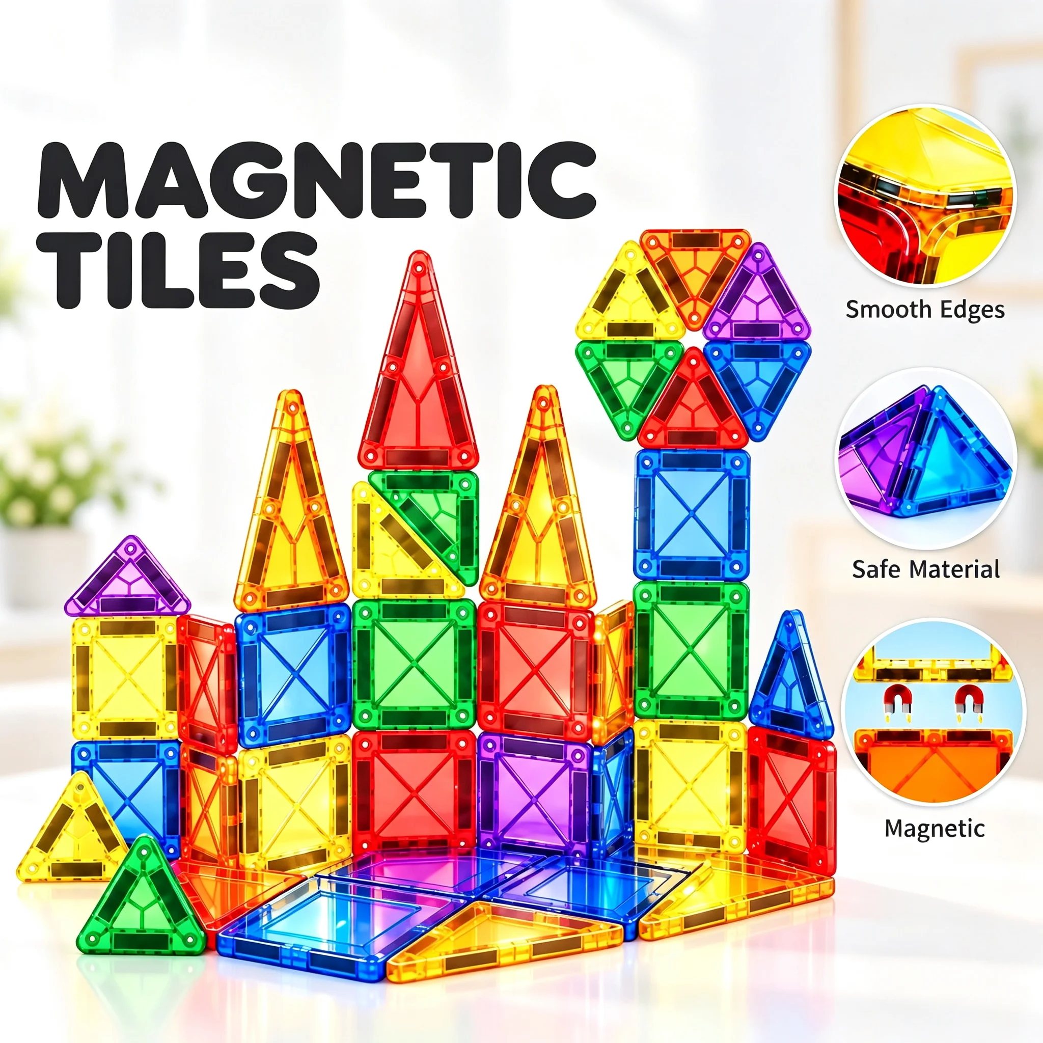 Magnetic Tiles Surface Building Blocks STEM Magnet Construction Toy STEM Montessori Sensory Toys Gift for Children