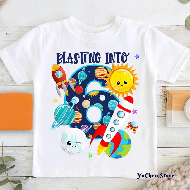 Boys Birthday T Shirt Boys Shirts Astronaut Matching Shirt Personalized Space Party Kids Summer Custom Name Toddler Baby Shirt