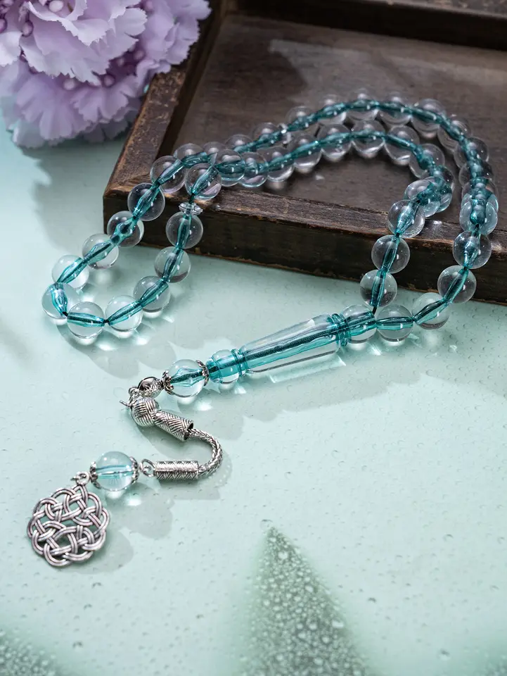 1 PC 45 Tasbih Handmade Beaded Bracelet, 5 Colors Optional, With Arabic Pattern Pendant, Muslim Worship, Friend Gift - 6
