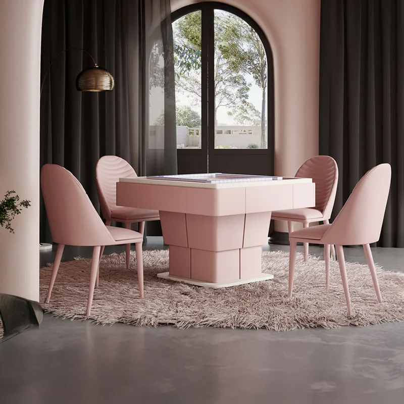 Wood lifting mahjong table coffee table dual-purpose integrated living room home multi-functional pink automatic mahjong