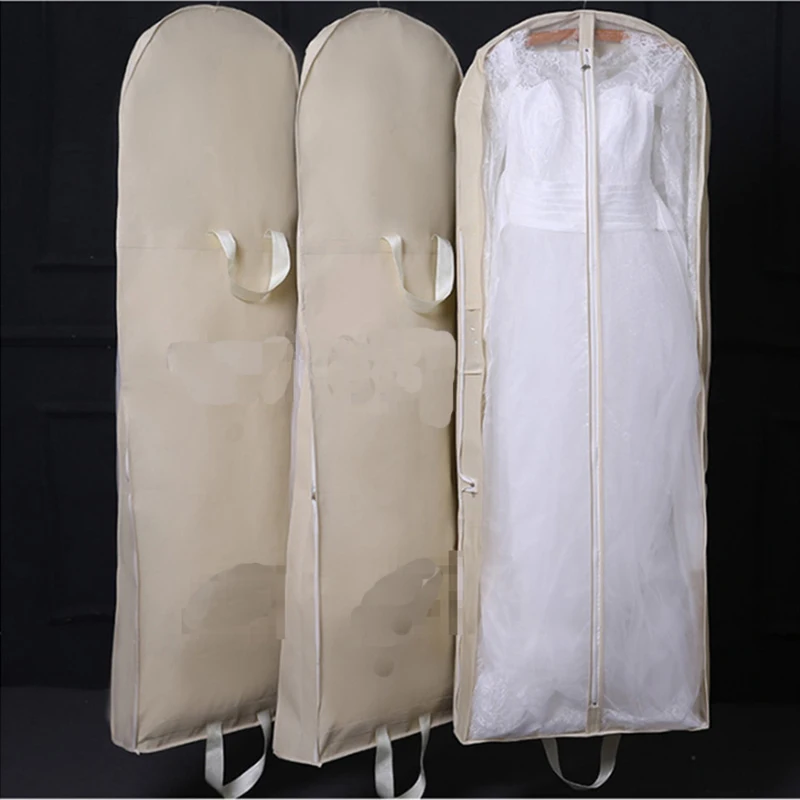 Durable Thickened Non-woven Fabric and Transparent Glass Yarn Bridal Wedding Gown Dress Garment Bag Long Dual-Use Storage Bag