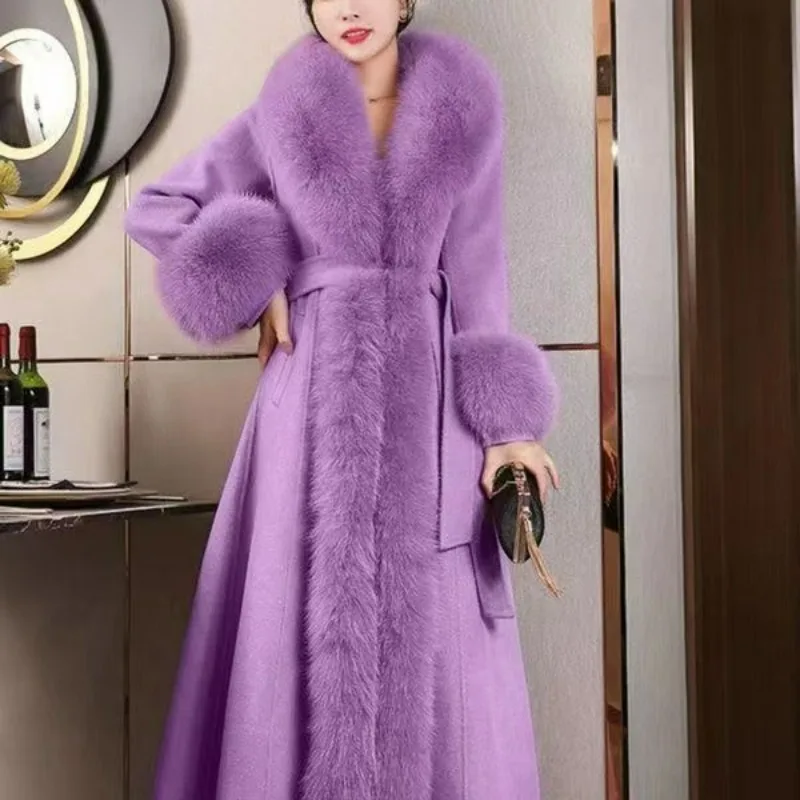 New Autumn and Winter Fashion Goddess Slim Tall Tweed Coat Mink Velvet Versatile Foreign Cozy Loose Temperament Imitation Fur