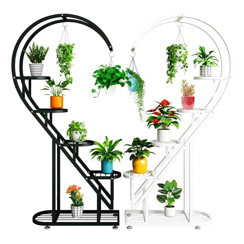 Multi-layer Tiers Metal Plant Stands Holders Wrought Iron Plant Shelf Heart-shaped Flower Stand Metal Display Stands