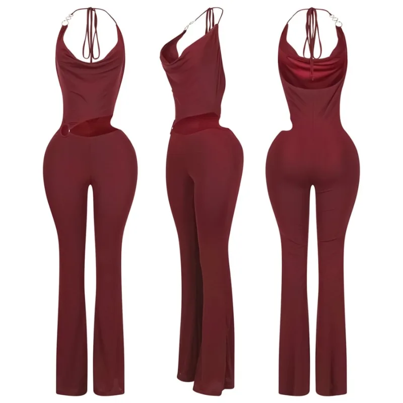 KEXU ฤดูร้อน Street ผู้หญิงแขนกุด Pile COLLAR Halter Hollow OUT Jumpsuits Backless เซ็กซี่ชุดปาร์ตี้ One Piece ชุด Rompers