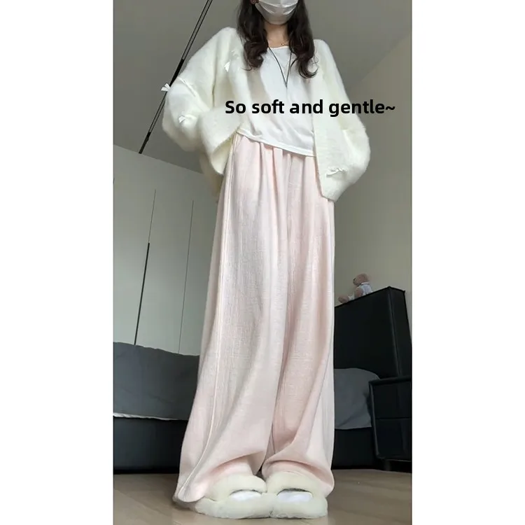 Calças Casuais Estilo Coreano para Mulheres, Primavera e Outono 2025, Novas Calças de Tecido Texturizado, Tamanho Pequ, Ca...