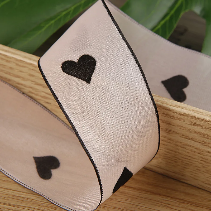 20 Yards 25MM 40MM Snow Yarn Dots Heart Hutterfly Flowers Ribbon Black White BeigeHair Bows DIY Crafts Handmade Accessories