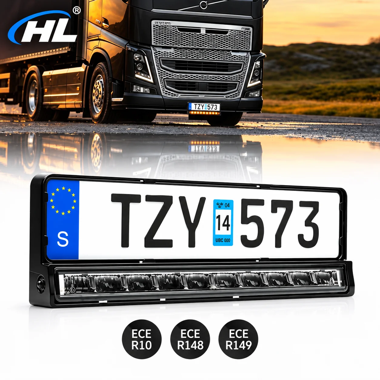 HL ECE Approved License Plate Frame LED Light Bar 86W White Amber DRL Spot Driving Light IP69K For Volvo Truck off-road use