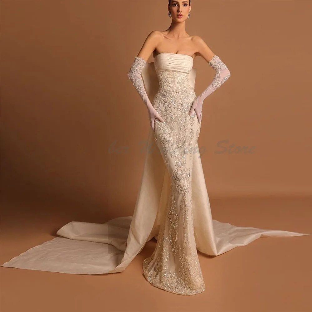 Exquisite Evening Dresses Strapless A Line Sleeveless High Quality Customized Special Occasion Floor Length No Gloves Gowns 2025