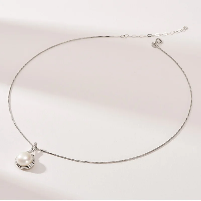 French style simple style natural fresh water pearl drop type diamond pendant s925 sterling silver necklace female