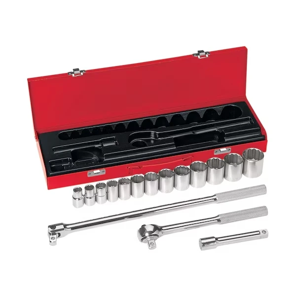 

1/2" Drive Socket Wrench SAE 16 Pieces 7/16 in to 1 1/4 in , Chrome with Quick Release Ratchet, Extension Bars, Drive Drill Adap