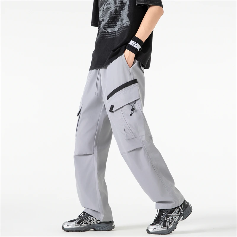 

Новинка 2025, мужские свободные спортивные рабочие брюки на открытом воздухе, осенний сезон, модные брюки с карманами и эластичной резинкой на талии