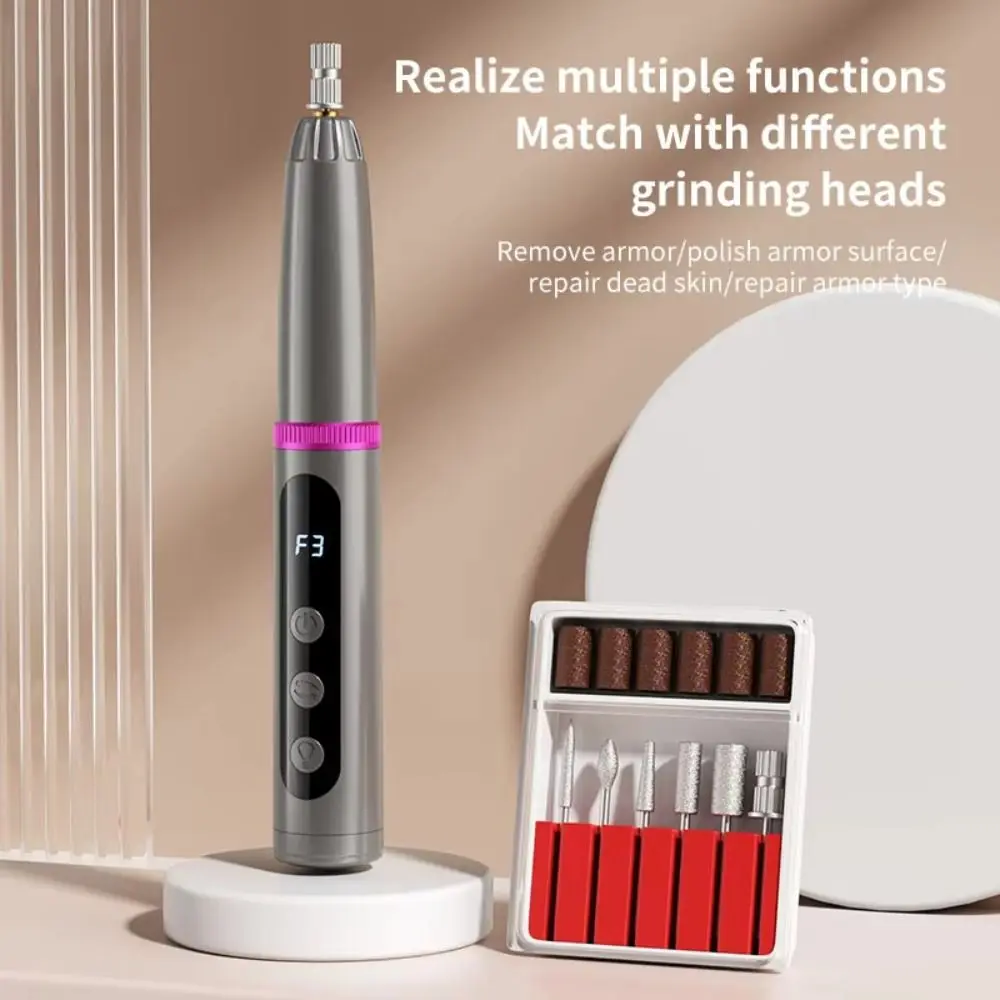 Low Noise Electric Nail Drill with UV Light Multiple Grinding Heads Cordless Nail File Pen-Style Multi-functional Nail Polisher