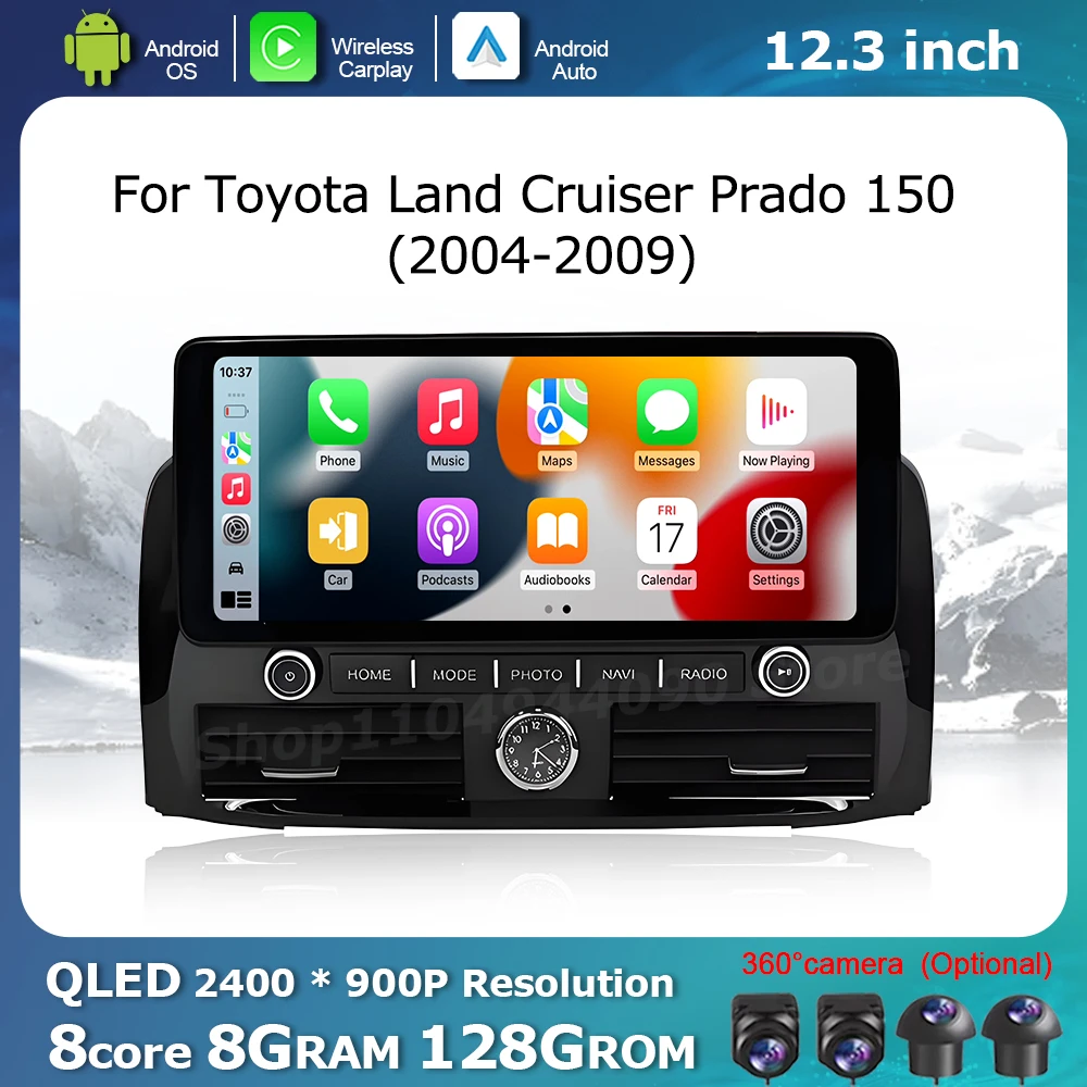 

for Toyota Land Cruiser Prado 150 2004 - 2009 Car Display Screen Multimedia Radio Player Wireless Carplay Android Auto GPS Navi