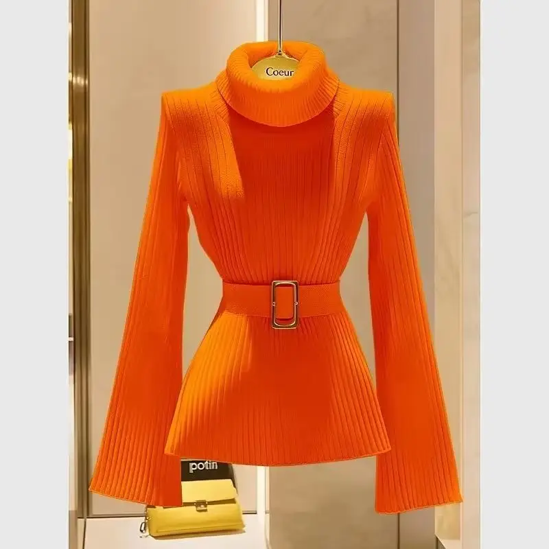 

Autumn New Pullover Knitted Sweater Women Casual All-Match Long Sleeve Solid Color Turtleneck Bottoming Shirt Knitwear Female