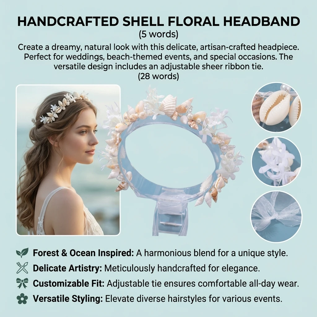 Luxury Pearl Conch Headband Hairband Tiaras For Women Party Bridal Wedding Hair Accessories Shells Flower Hairband for Women view 5