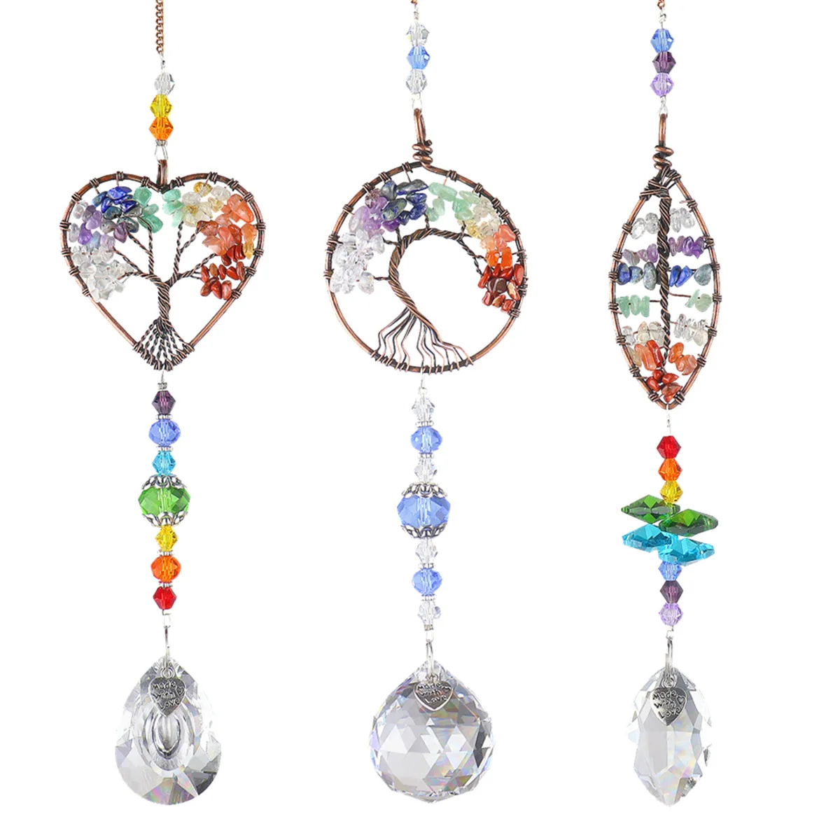 3PCS Crystal Suncatcher Wind Chimes Sun Catcher to Hang Tree of Life Hanging Glass Prisms Wind Pendants for Garden Decorations