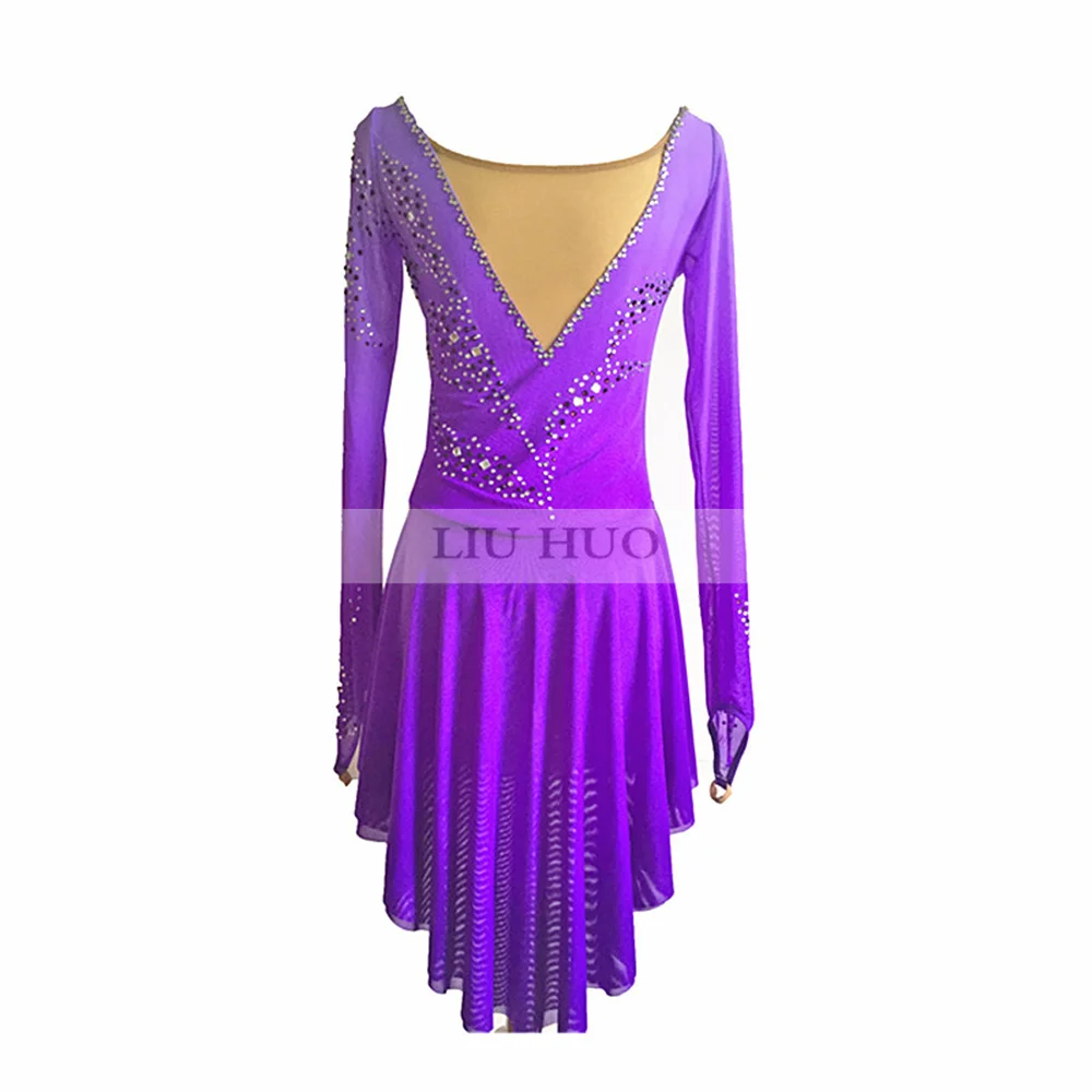 LIUHUO หญิงสาวผู้ใหญ่ ChildrenPerformance เครื่องแต่งกายบัลเล่ต์ยิมนาสติกการแข่งขัน Leotard สเก็ตน้ําแข็งชุดเต้นรําสีม่วง