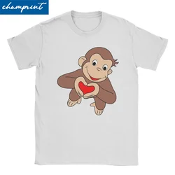 Funny All Heart Cartoon Brown Monkey Cute T-Shirts Men Women Pure Cotton T Shirt Curious George Tee Shirt Summer Clothing