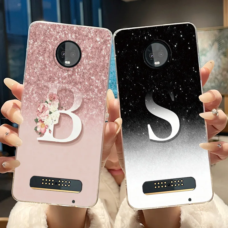 Funda para Motorola Moto Z3 Play / Moto Z4 Play / Moto X4, funda de lujo elegante con inicial, transparente, de silicona suave.