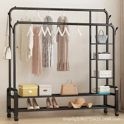 Clothes hanger Simple clothes hanger Floor type indoor household bedroom double pole clothes hanger Balcony clothes storage rack