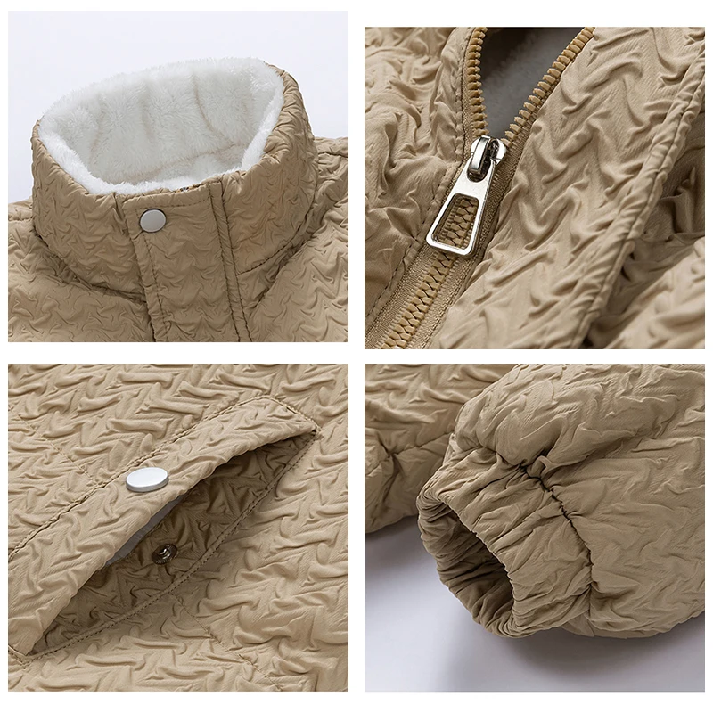 Abrigos de lana con cuello alto para hombre, Parkas gruesas a prueba de viento, moda de invierno, ropa sencilla de algodón con Bolsillo grande, nueva