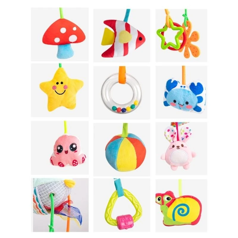 ベビーベッドぶら下げおもちゃベビーカーモバイルテクスチャおしゃぶりなだめるガラガラ幼児視覚追跡ハンドグリップトレーニングおもちゃ 15UB