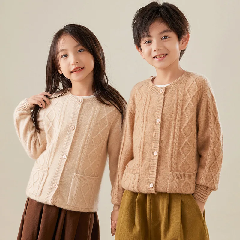 Autumn and Winter 2024 New Dropshipping Strict Selection Wool Cardigan round Neck Boys and Girls Same Coat