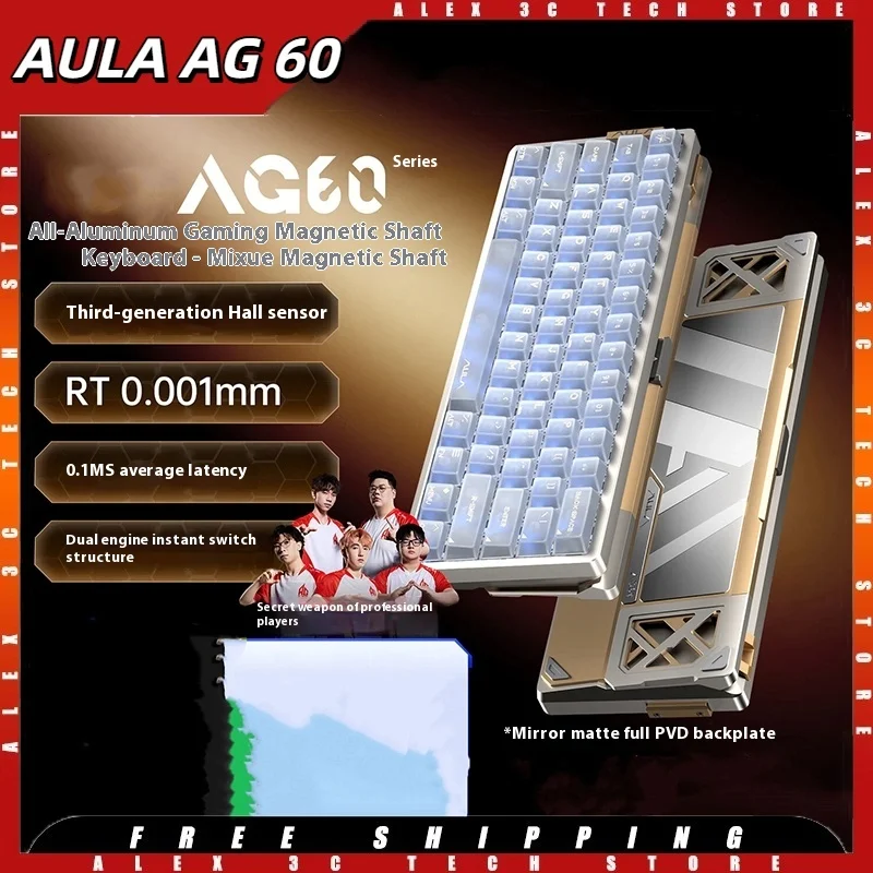 

AULA AG60 Pro Max Механическая клавиатура Проводная 8K с ЧПУ Алюминий RGB RT 0,001 мм Магнитный переключатель для киберспорта Игровая клавиатура с возможностью горячей замены ПК
