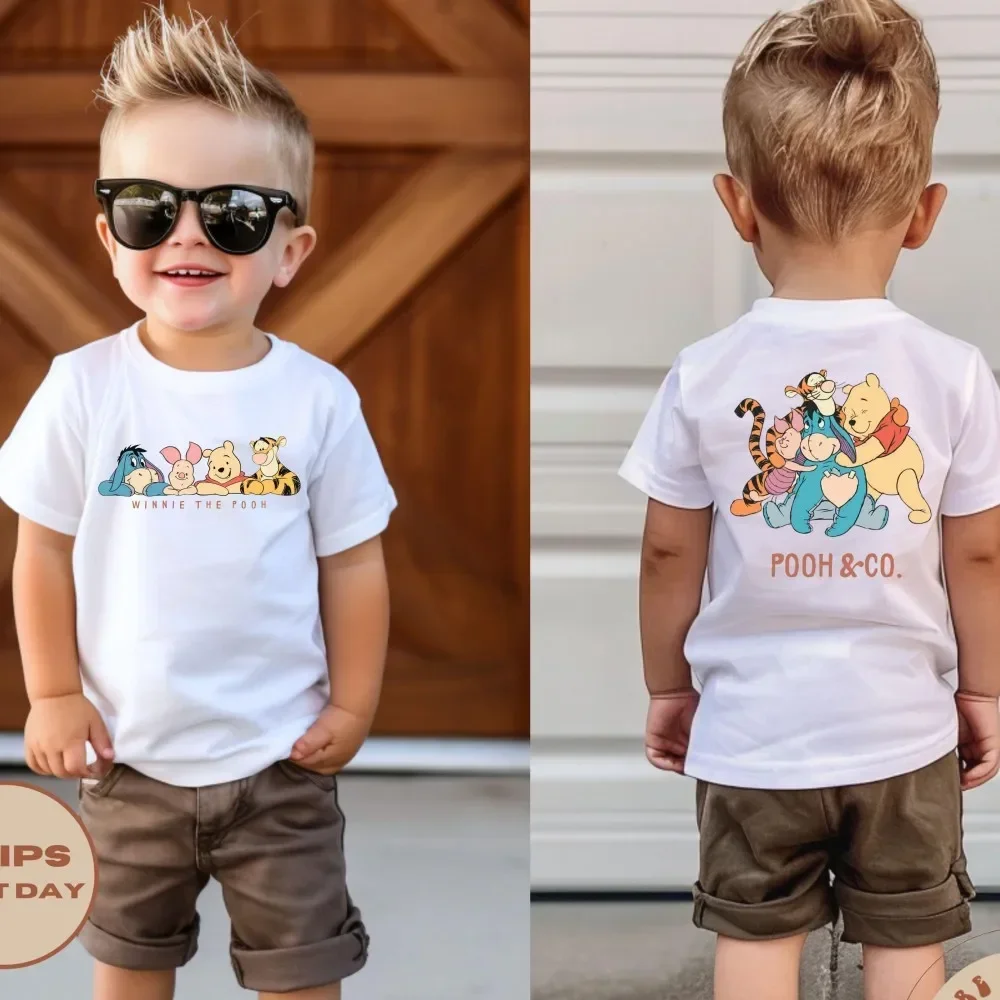 2026 Winnie the Pooh cartoon pattern cotton T-shirt for boys and girls,baby or child,soft and comfortable for skin contact.