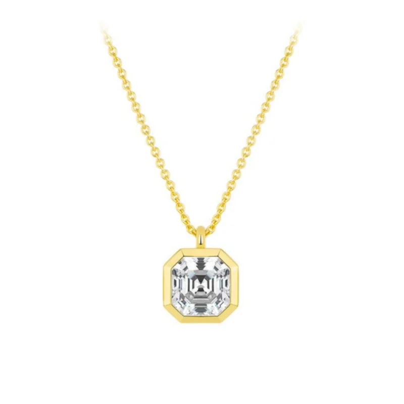 Cameo Pendant Chain 925 Silver Synthetic Zircon Square White Asscher cut Diamond Simple Daily Commuter Necklace