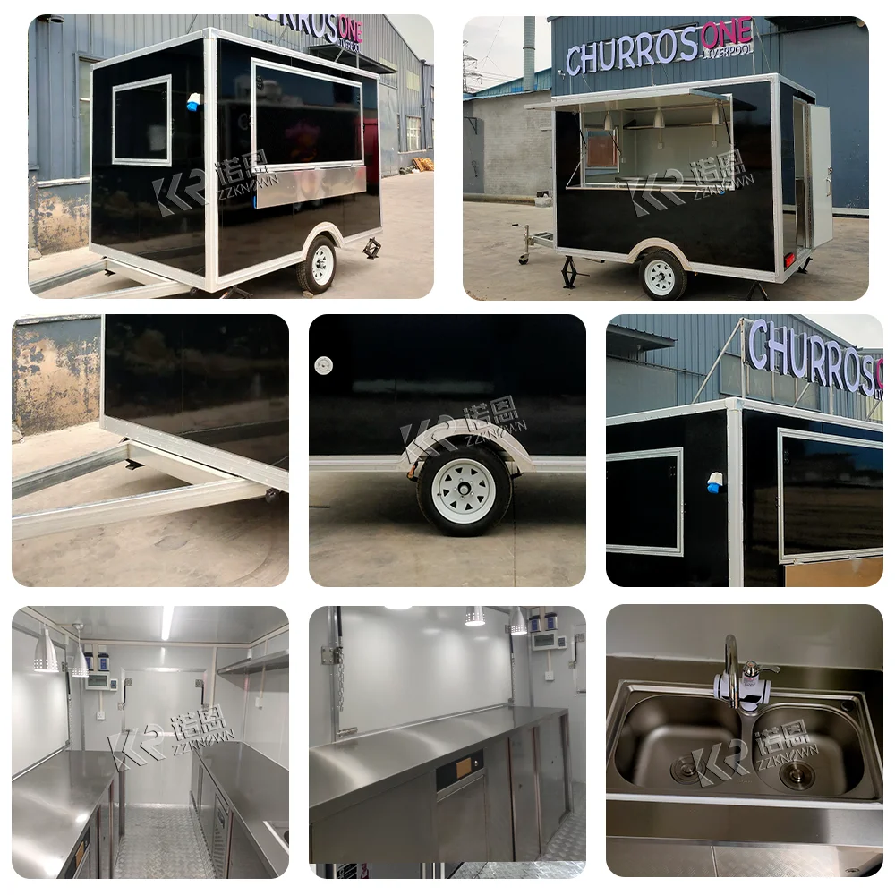 Carrello per camion per cibo di strada Carrello per pizza, hamburger, gelati, chiosco per caffè, rimorchio per cibo concessione personalizzata con attrezzature da cucina complete