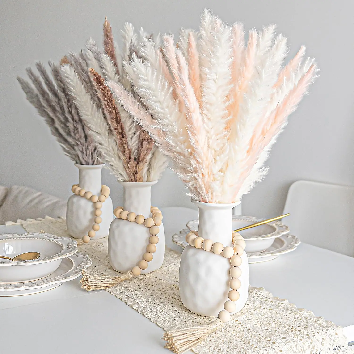 Flauschige Pampas gras, künstliche Pflanzen, Weiß, Rosa, Getrockneter Blumenstrauß, Boho Hochzeit, Wohnzimmer, Bauernhaus, Wohn dekor, 30 Stück