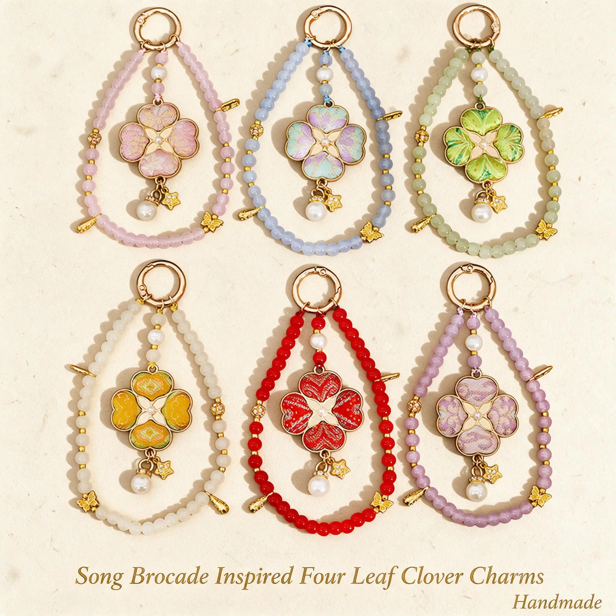 Song Brocade Diy Craft Kit Four Leaf Clover Phone Charm For Mid Autumn Festival Community Activity Team Building Handmade Decor