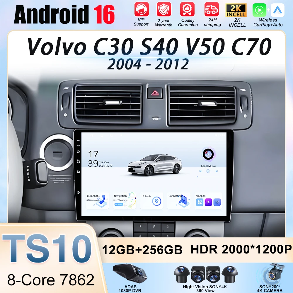 Car Radio Wireless Carplay For Volvo C30 S40 V50 C70 2004 2005 2006-2012 Head Unit Multimedia Player GPS Navigation 5G Wifi 2din