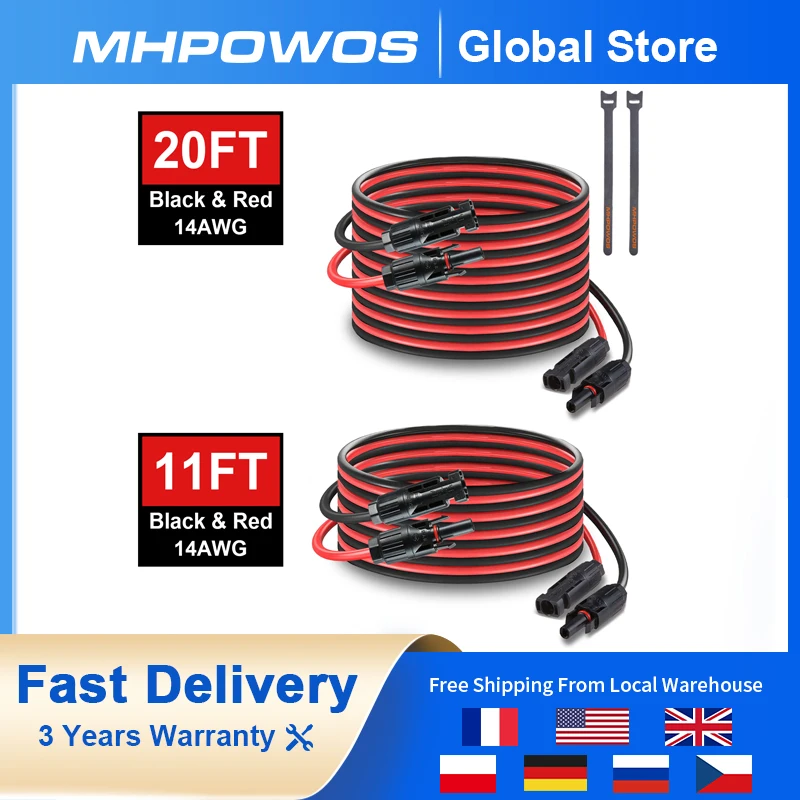 

MHPOWOS 3.5/6M Solar Panel Extension Cable 14AWG Solar Panel Cable With Female and Male Waterproof Connectors for RV PV Systems