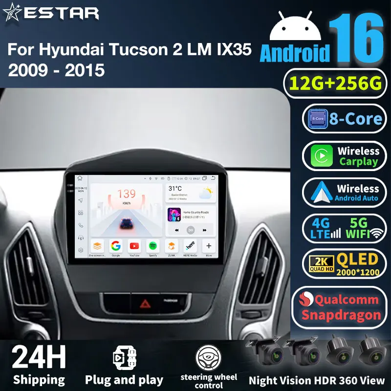 Автомагнитола Android 16 для Hyundai Tucson 2 LM IX35 2009-2015 с GPS, мультимедийный плеер, навигационная система, камера 360°, видео, DSP, RDS, QLED
