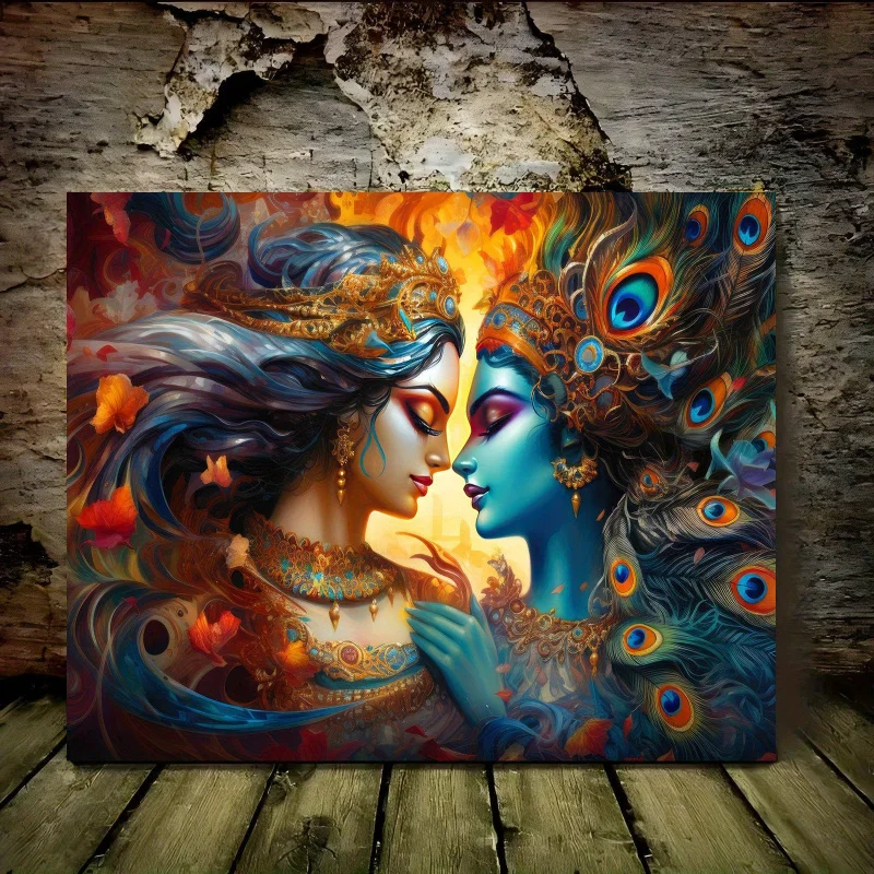 Sacred Krishna & Radha Canvas Art - 11.8x15.7